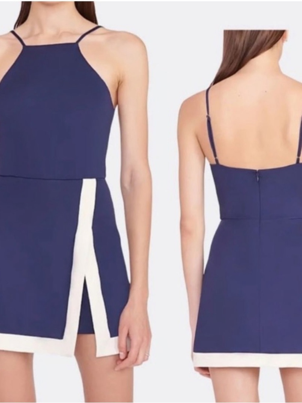 STAUD Navy Blue Mini Dress with White Contrast Trim